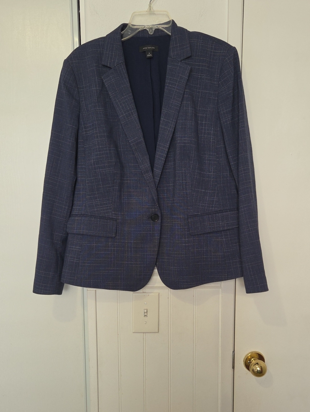 Ann Taylor Navy Windowpane Single-Button Blazer